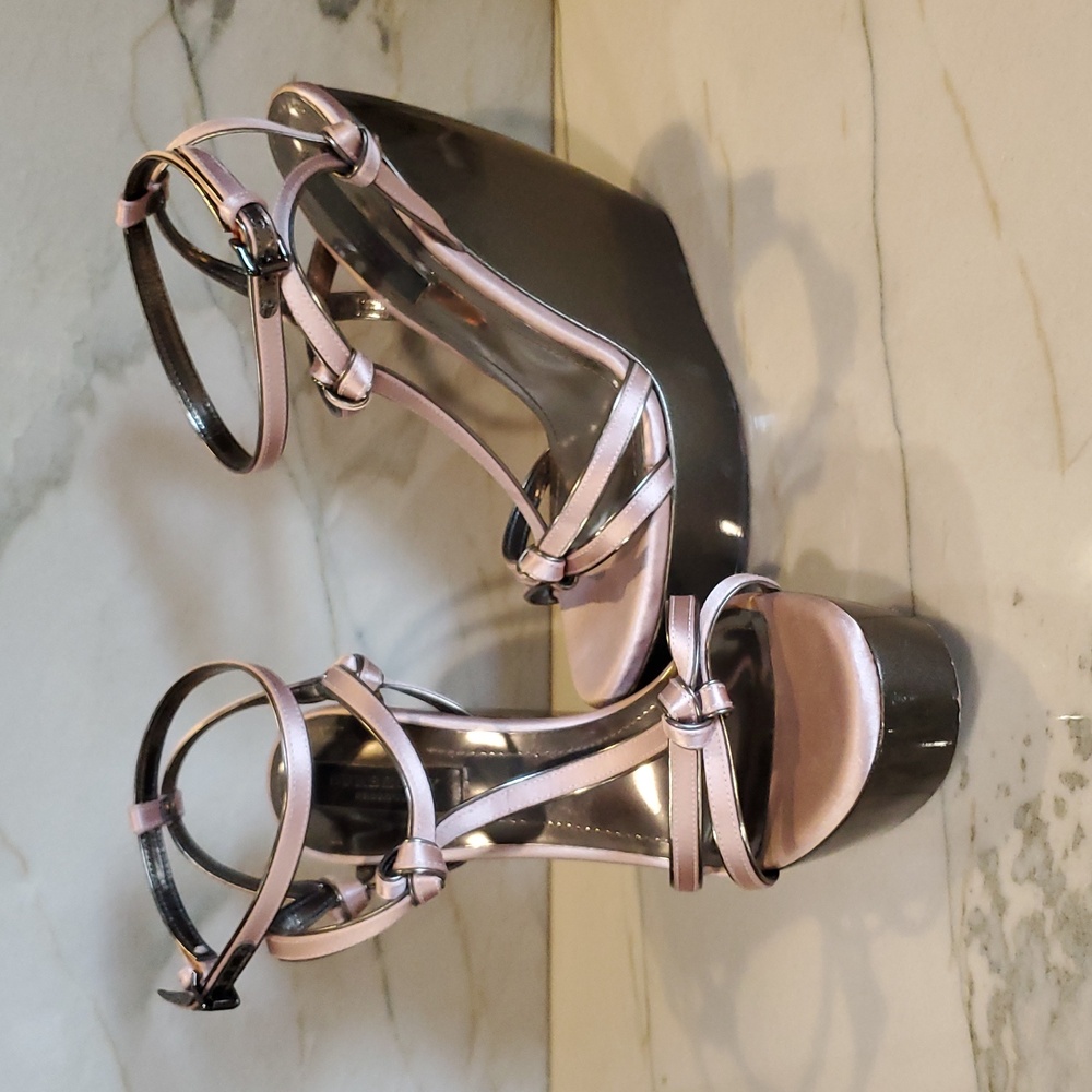 Burberry Metallic Pink Strappy Wedges